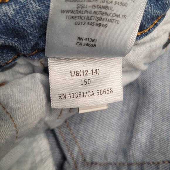 Polo Ralph Lauren Jeans Girl Large 12-14 Chrystie Kick Flare Crop Raw Hem Blue - Picture 6 of 10